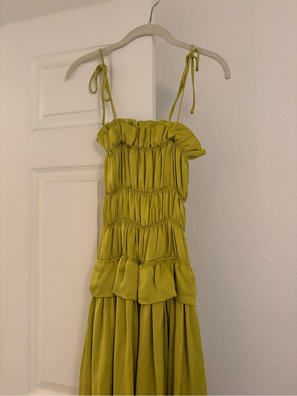 Women’s Midi Dress in Chartreuse with Smocked Bodice - Picture 4 of 5